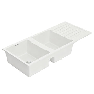 Cefito Granite Stone Kitchen Sink Double Bowl White 116cm