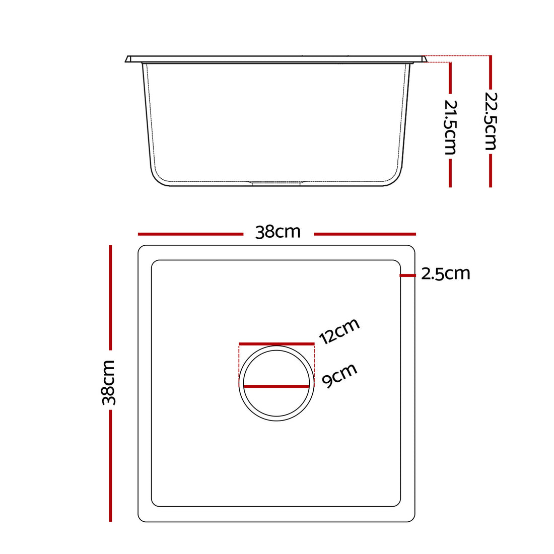 Cefito Granite Stone Kitchen Sink Single Bowl White 38cm