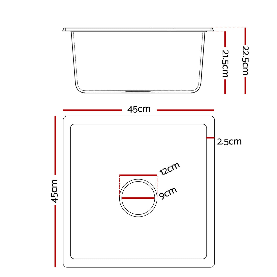 Cefito Granite Stone Kitchen Sink Single Bowl White 45cm