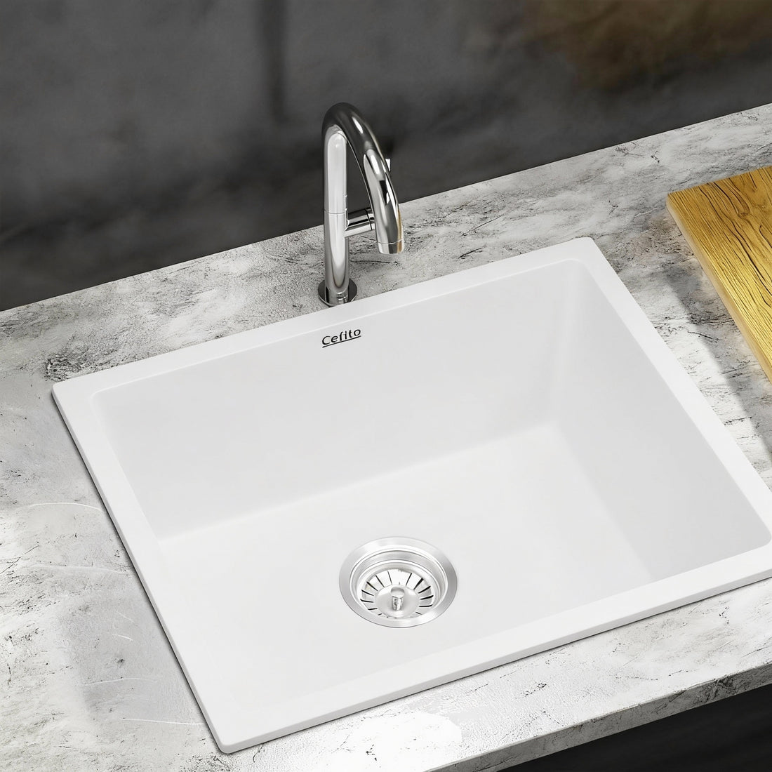 Cefito Granite Stone Kitchen Sink Single Bowl Black 65cm