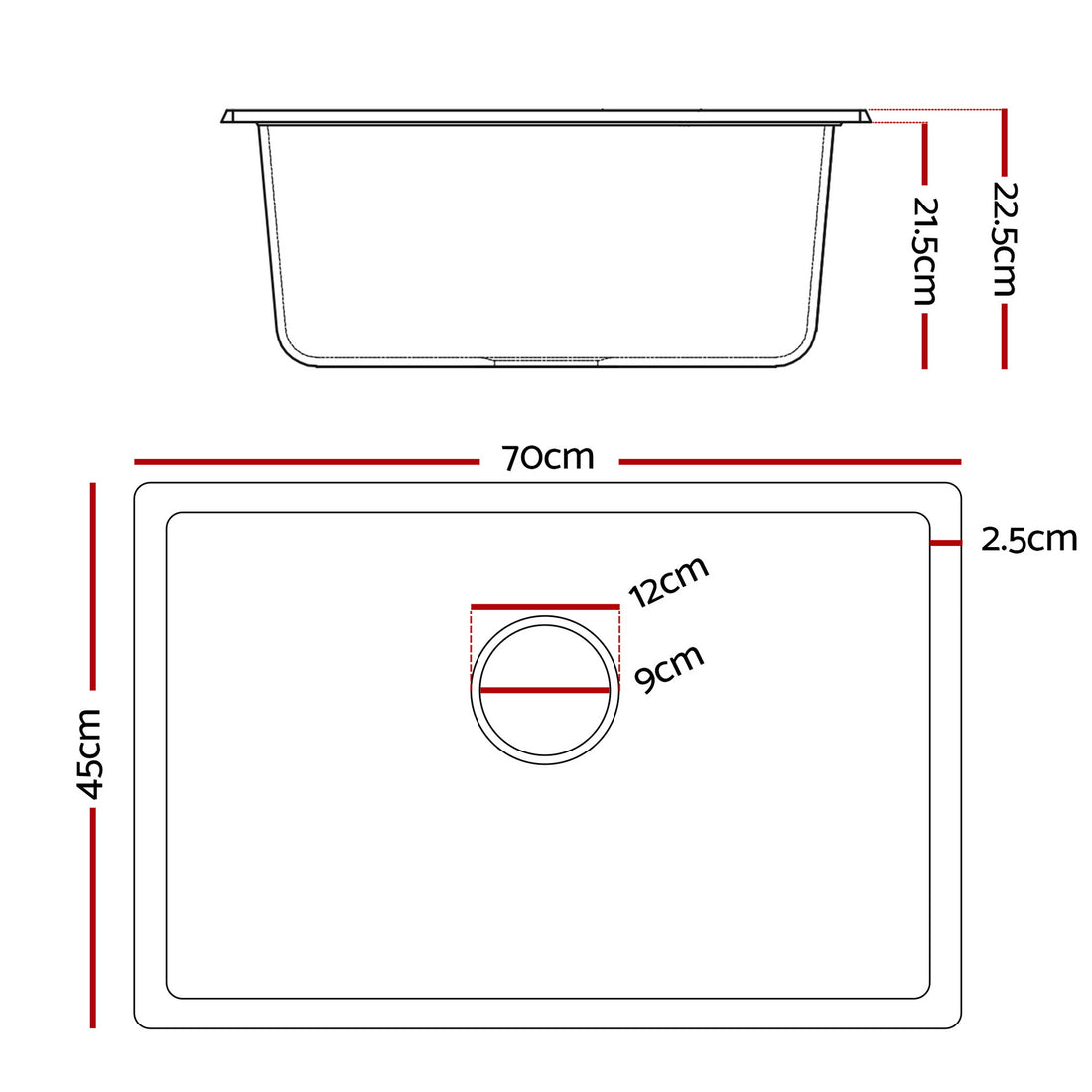 Cefito Granite Stone Kitchen Sink Single Bowl White 70cm