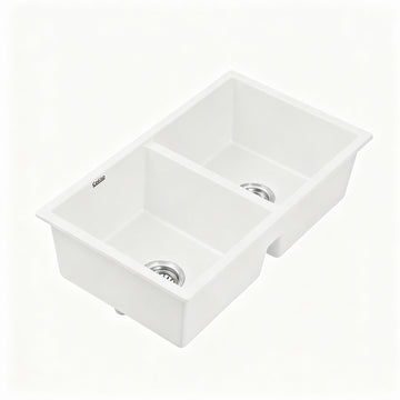 Cefito Kitchen Sink Granite Stone Double Bowl White