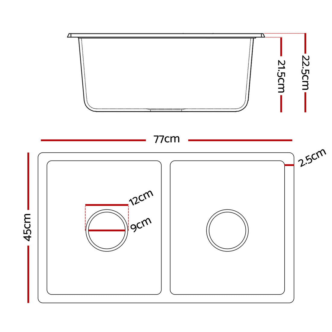 Cefito Kitchen Sink Granite Stone Double Bowl White