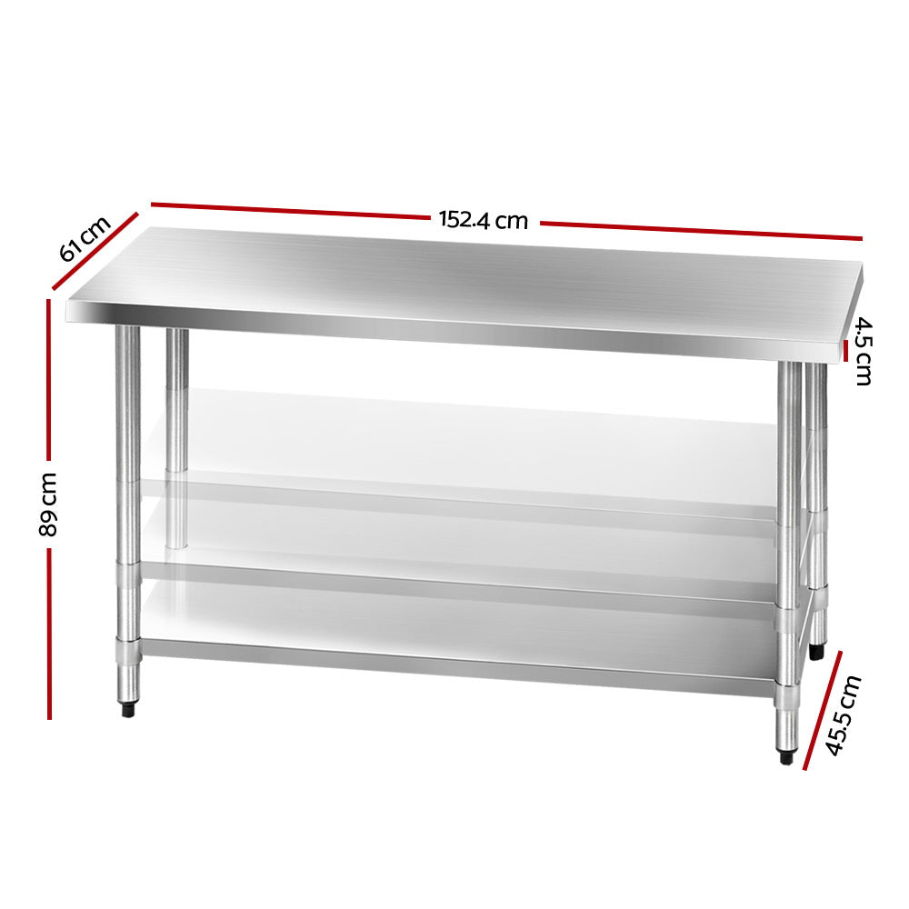 Cefito Commercial Grade Stainless Steel Kitchen Bench 304 1524mm