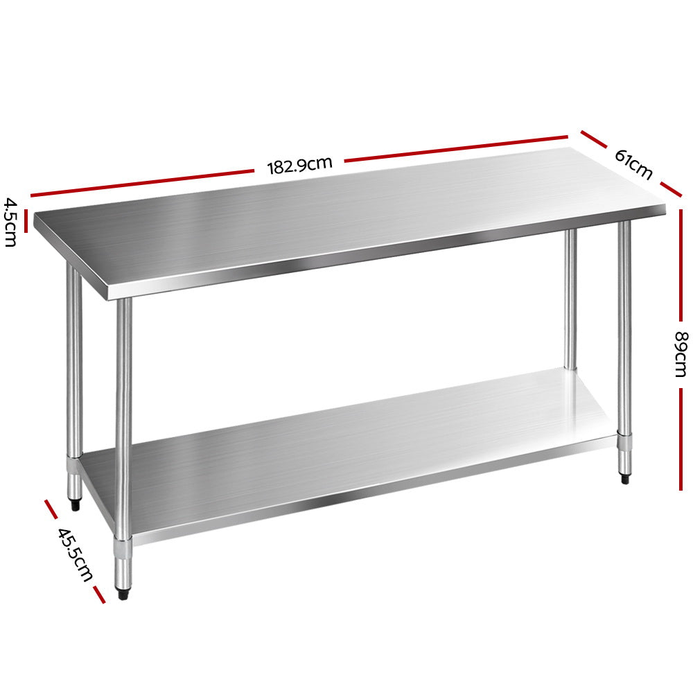 Cefito Commercial Grade Stainless Steel Kitchen Bench 304 1829mm
