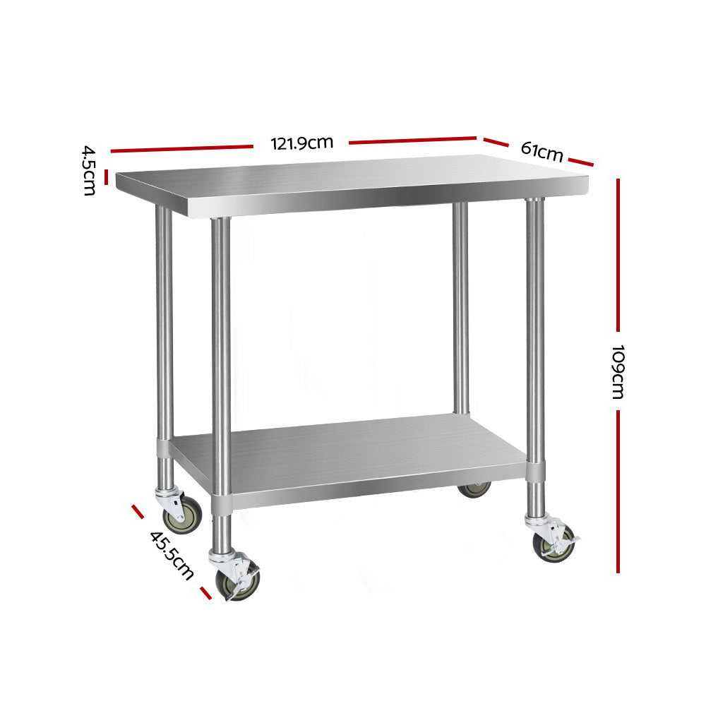 Cefito 304 Stainless Steel Kitchen Bench on Wheels 1219x610mm