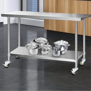 Cefito 304 Stainless Steel Kitchen Bench on Wheels 1524x610mm