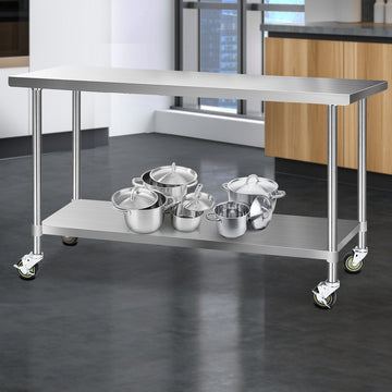 Cefito 304 Stainless Steel Kitchen Bench on Wheels 1829x610mm