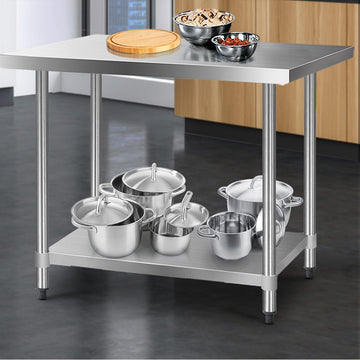 Cefito Stainless Steel Kitchen Bench 430 1219mm with Adjustable Shelf