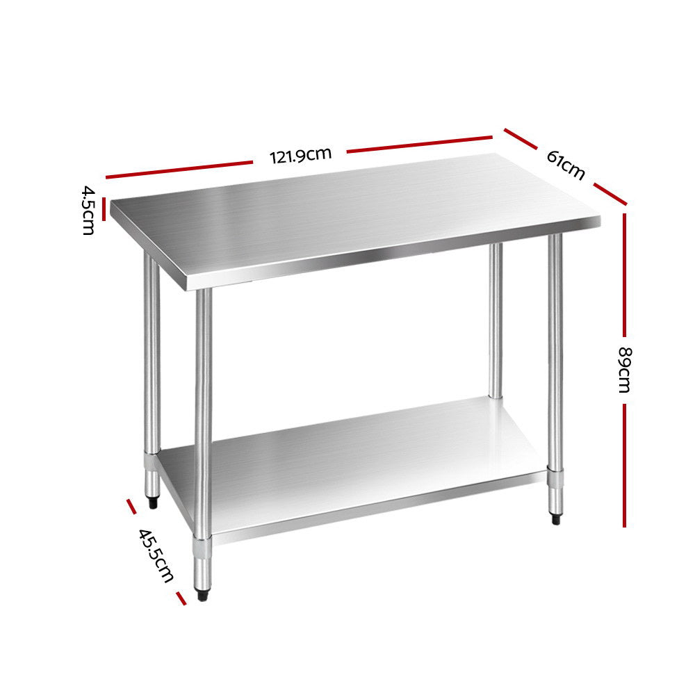 Cefito Stainless Steel Kitchen Bench 430 1219mm with Adjustable Shelf