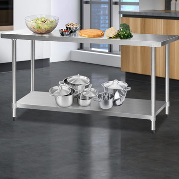 Cefito Stainless Steel Kitchen Bench with Adjustable Shelf 1829mm