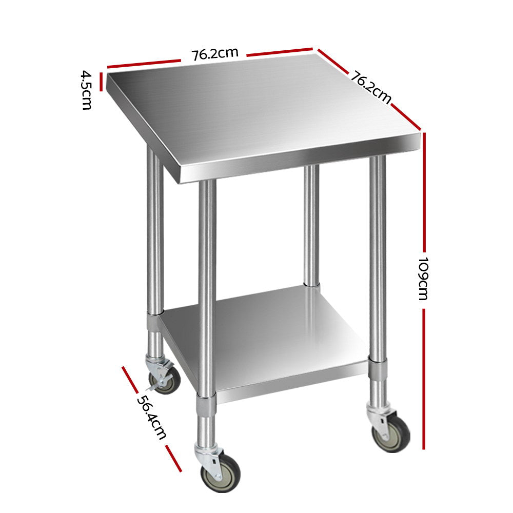 Cefito 430 Stainless Steel Kitchen Bench on Wheels 760x760mm