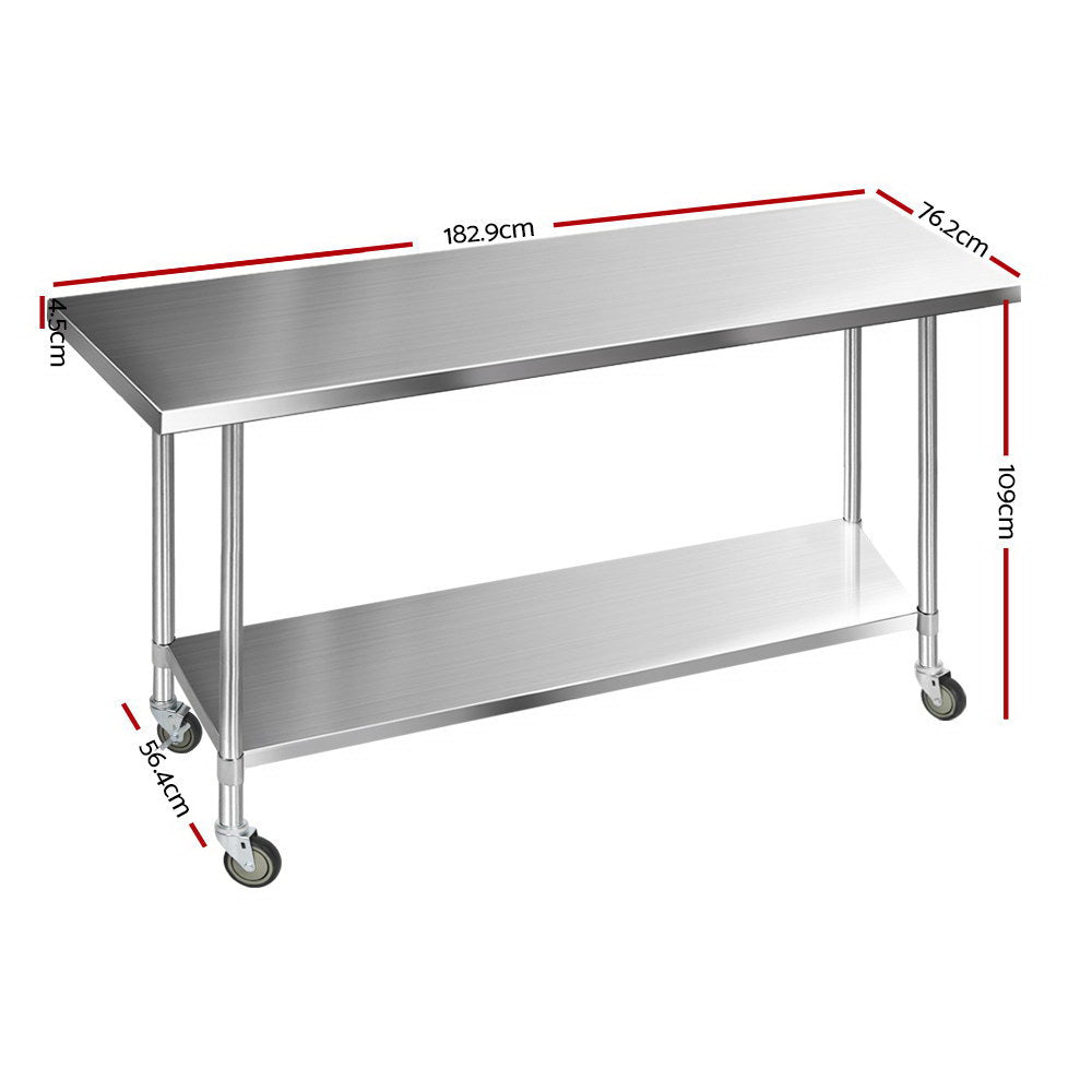 Cefito 430 Stainless Steel Kitchen Bench on Wheels 1829x760mm