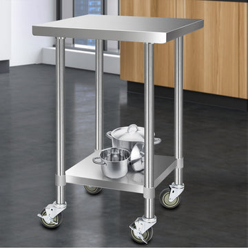 Cefito 430 Stainless Steel Kitchen Bench on Wheels 610x610mm
