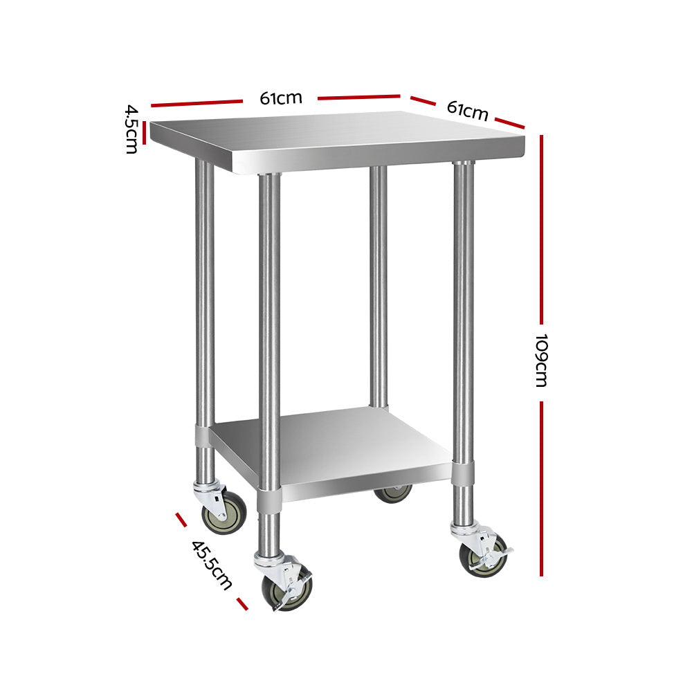 Cefito 430 Stainless Steel Kitchen Bench on Wheels 610x610mm