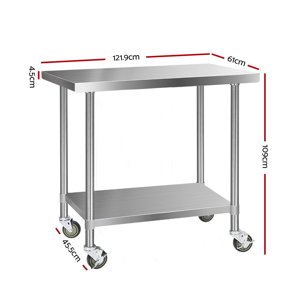 Cefito 430 Stainless Steel Kitchen Bench on Wheels 1219x610mm