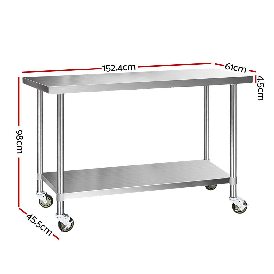Cefito 430 Stainless Steel Kitchen Bench on Wheels 1524x610mm