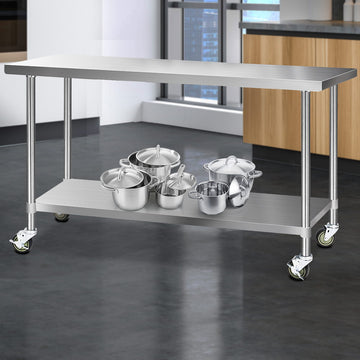 Cefito Stainless Steel Kitchen Bench Mobile Workstation 1829mm