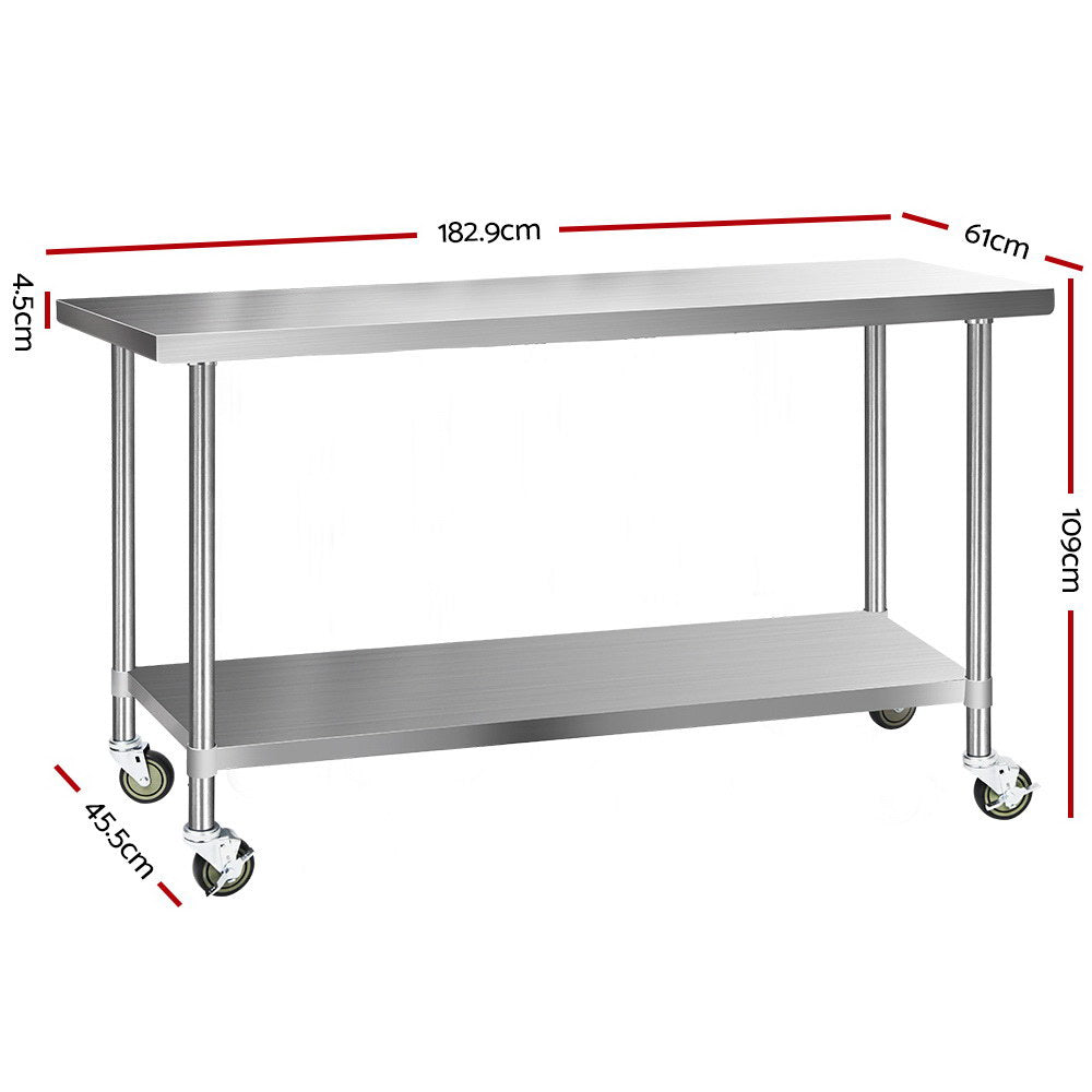 Cefito Stainless Steel Kitchen Bench Mobile Workstation 1829mm