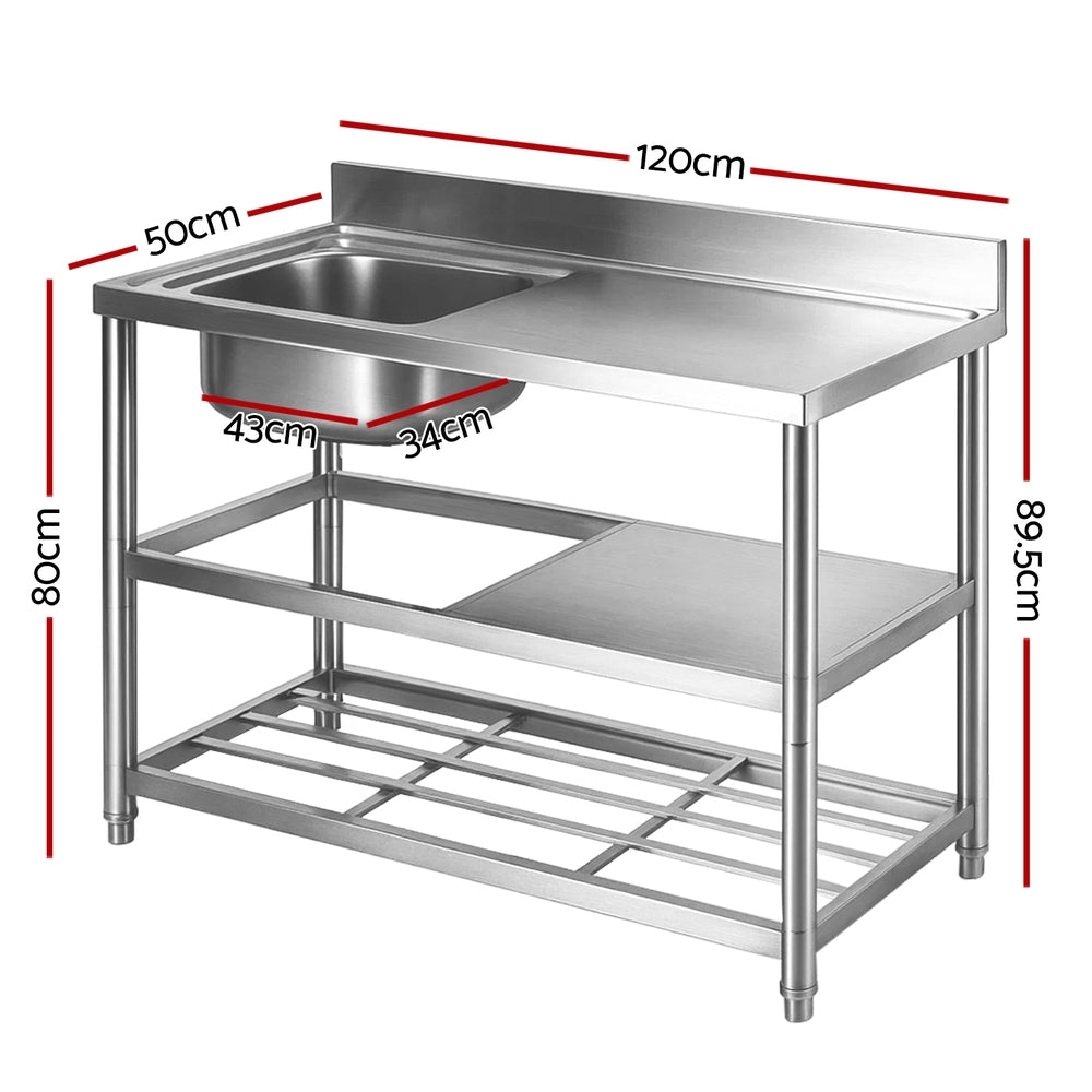 Cefito Commercial Kitchen Bench with Sink 304 Stainless Steel 120cm