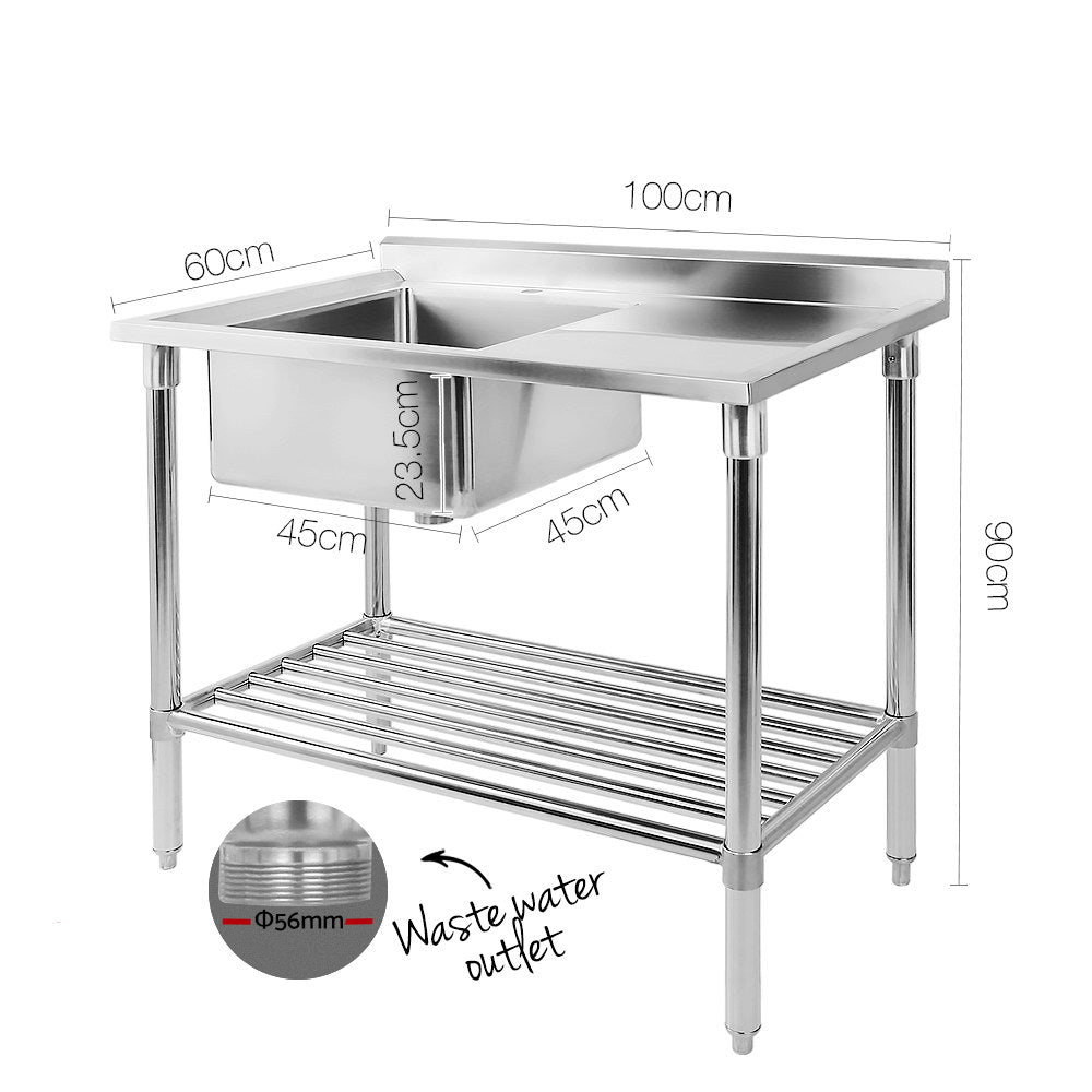 Cefito 100x60cm Commercial Stainless Steel Sink Bench Kitchen