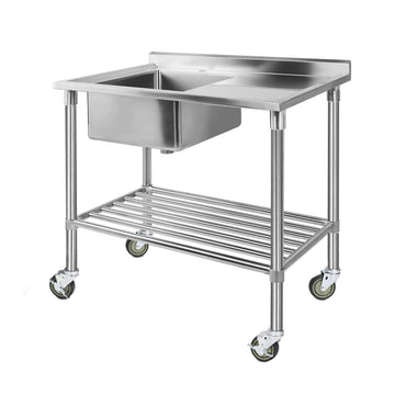 Cefito Stainless Steel Sink Bench on Wheels 100x60cm