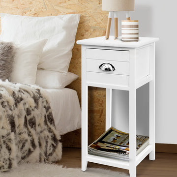 Artiss Vintage Bedside Table Thyme Paulownia Wood White