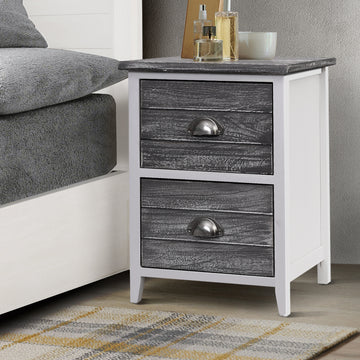 Artiss Vintage Bedside Table 2 Drawers Set of 2 Grey