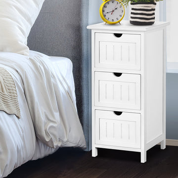 Artiss 3 Drawer Storage Cabinet Bedside Table White