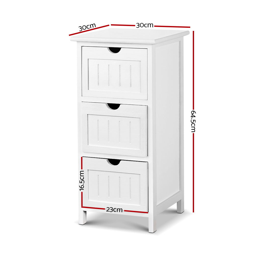 Artiss 3 Drawer Storage Cabinet Bedside Table White