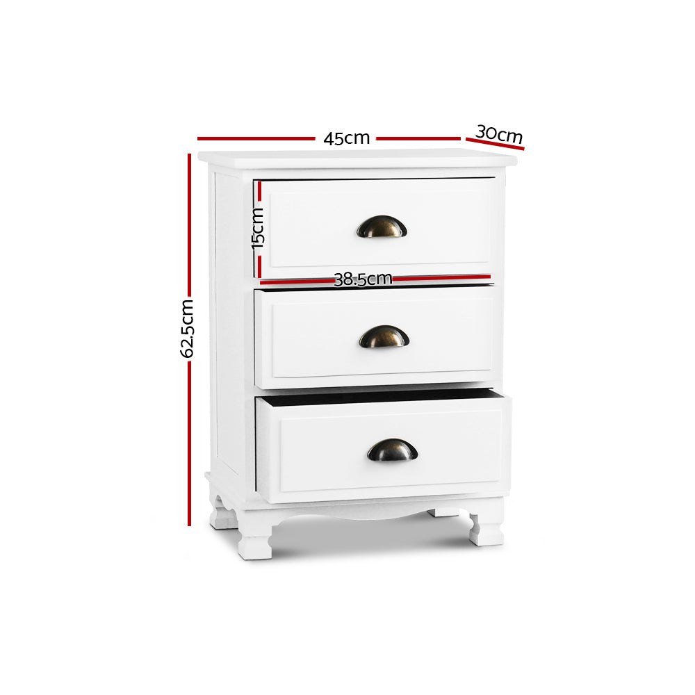 Artiss Vintage Bedside Table 3 Drawers White