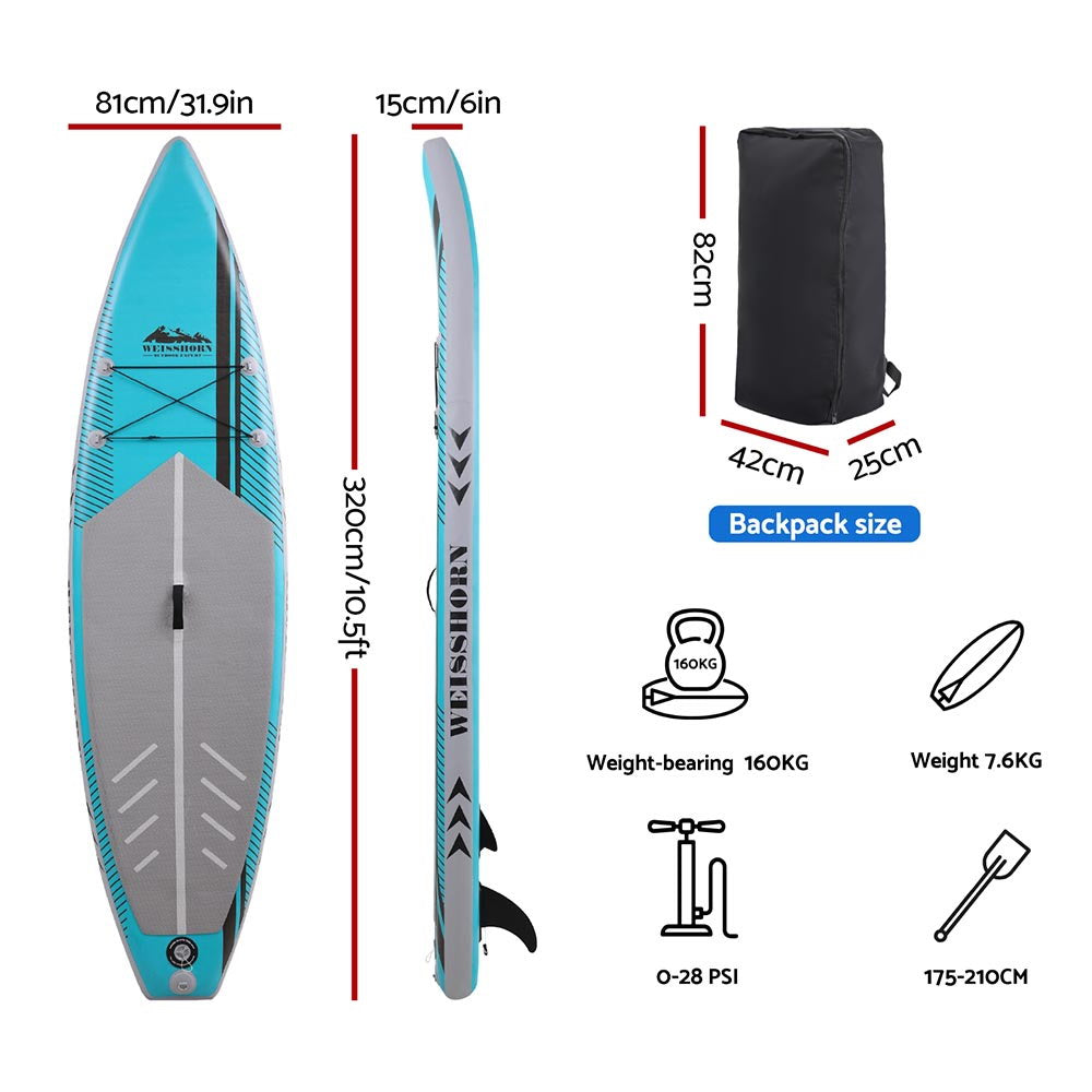 Weisshorn Inflatable Stand Up Paddle Board 10.5ft 320cm Green