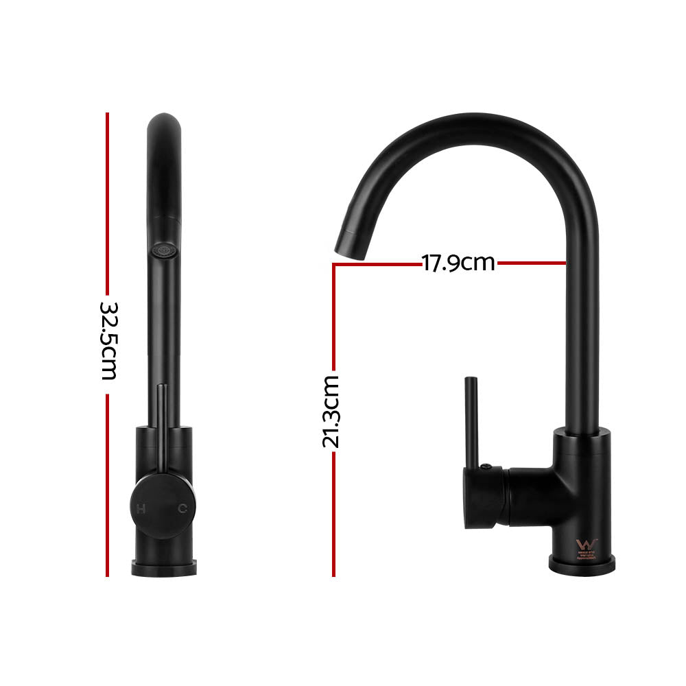 Cefito Matt Black Gooseneck Kitchen Mixer Tap