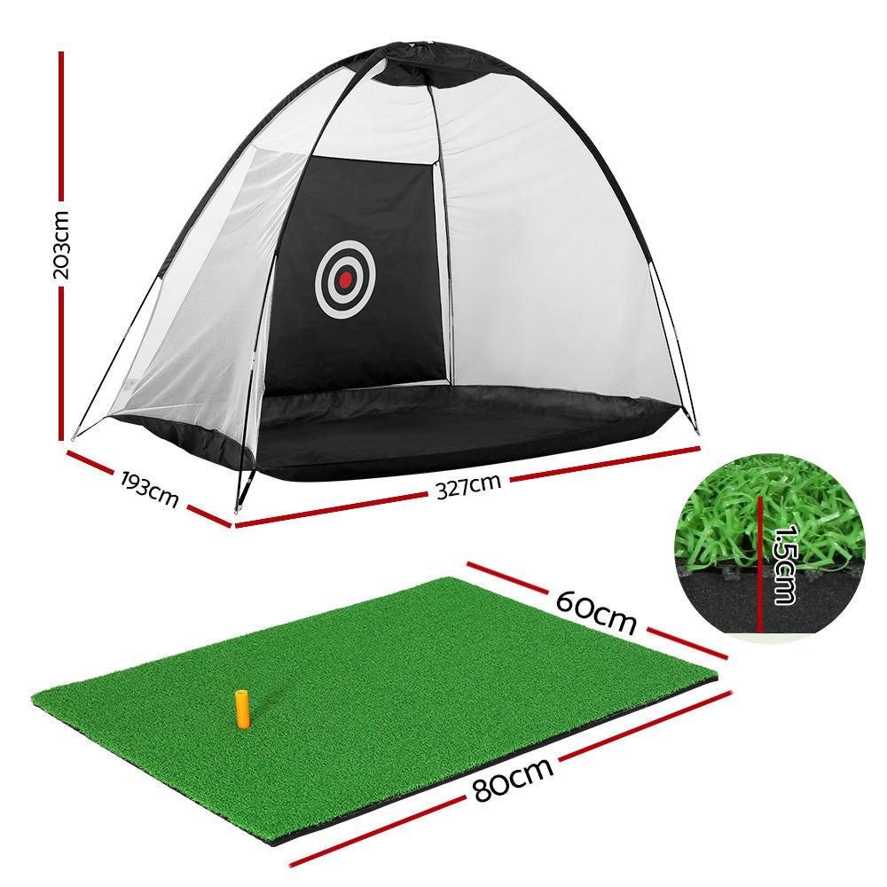 Everfit Portable Golf Practice Net with Mat Bullseye Target 3m Black