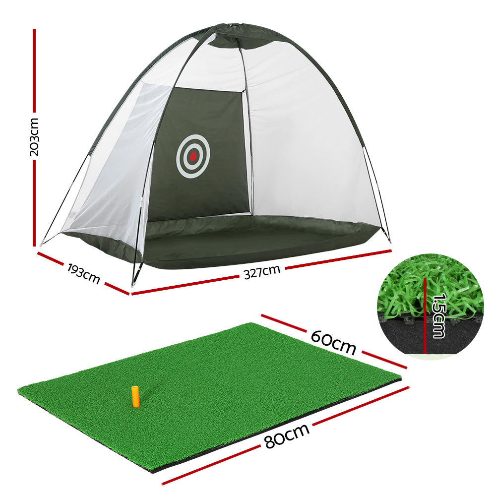 Everfit Portable Golf Practice Net with Mat Bullseye Target 3m Green