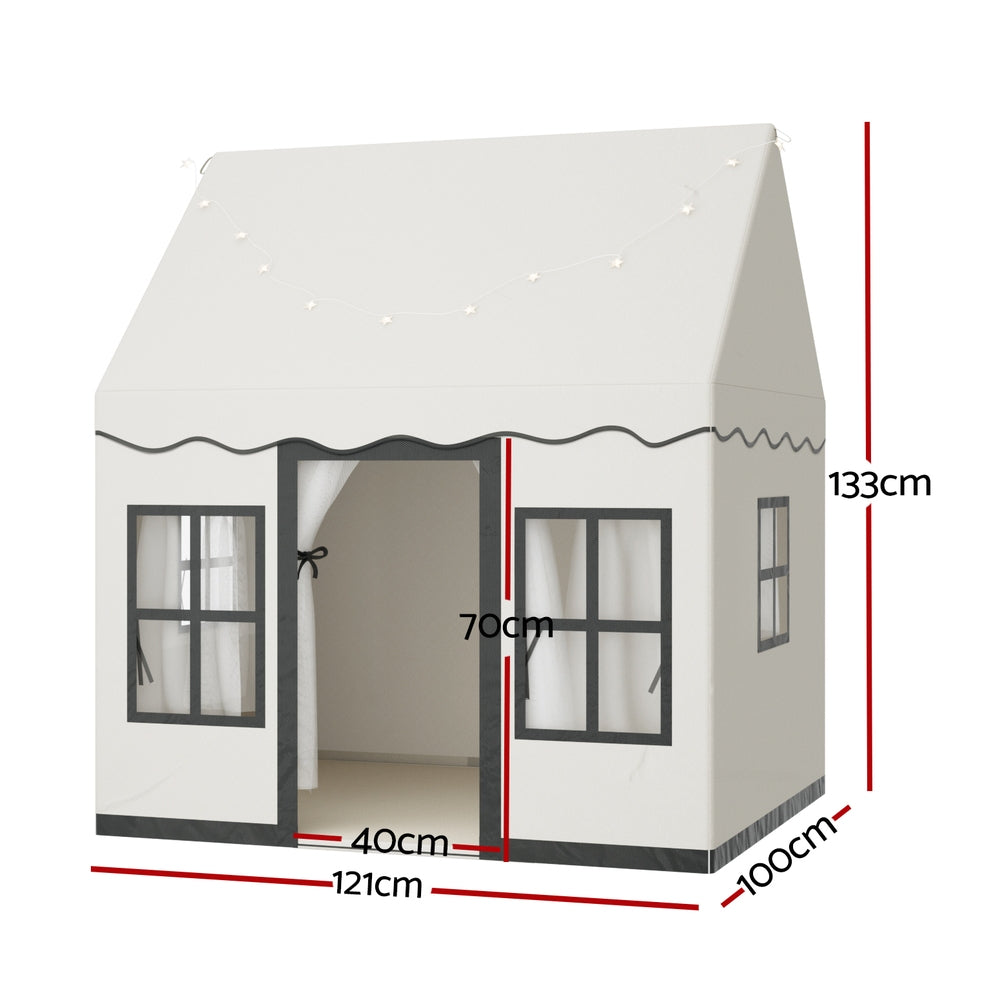 Keezi Kids Playhouse Castle Tent with String Lights Floor Mat White