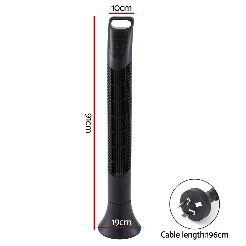 Devanti Tower Fan with Remote 91cm Lightweight Black