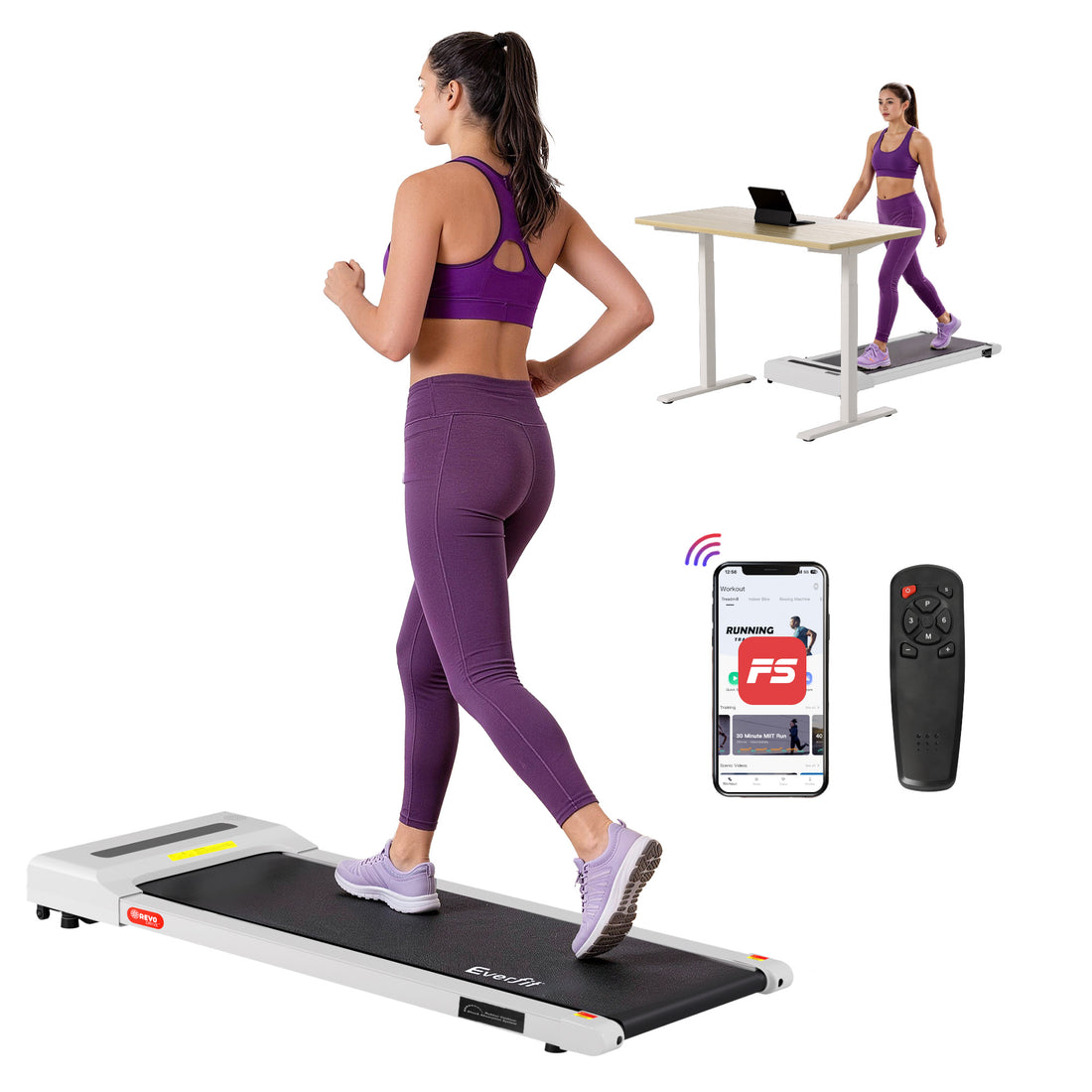 Everfit Walking Pad Under Desk Treadmill 360mm White