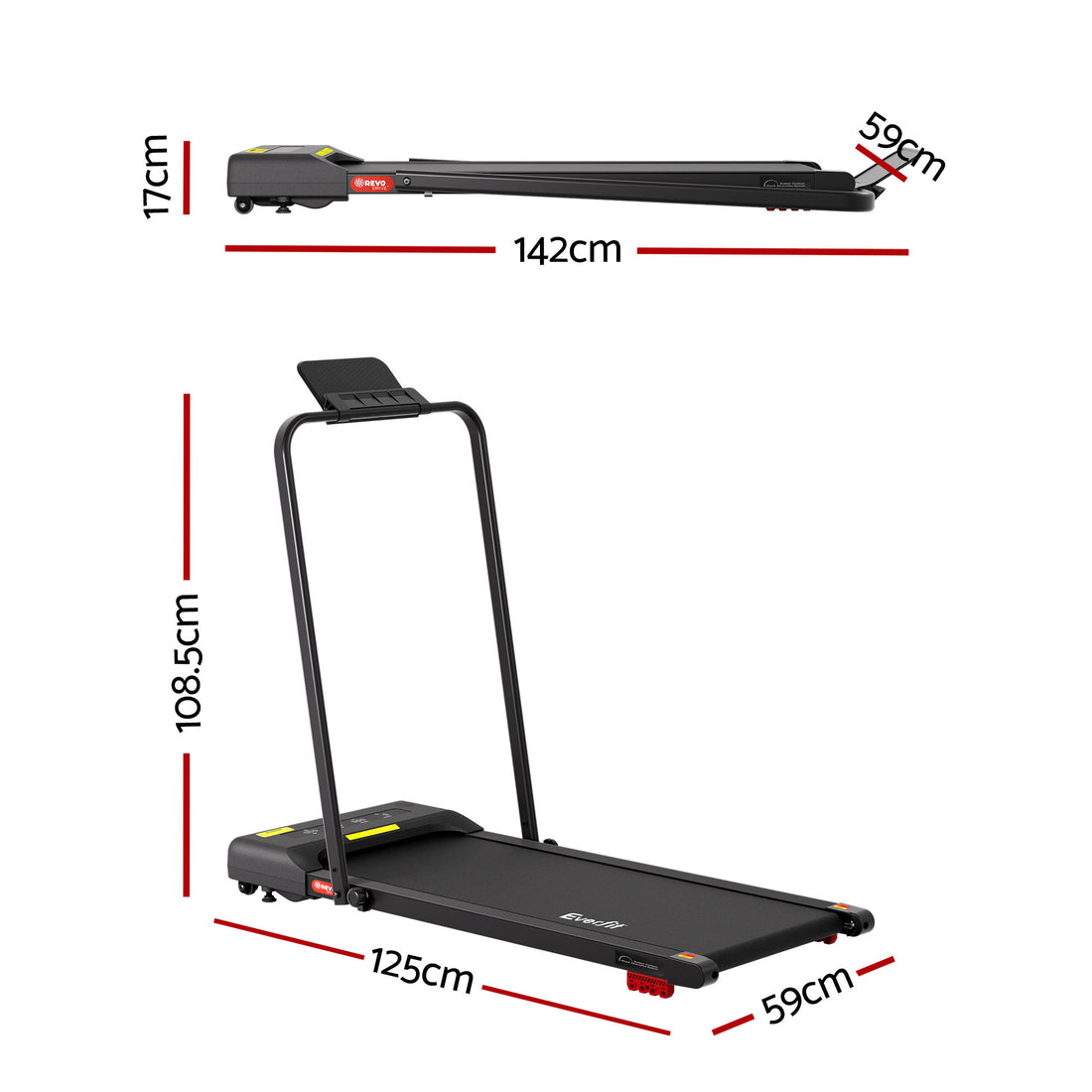 Everfit Walking Pad Under Desk Treadmill with Incline Black 380mm