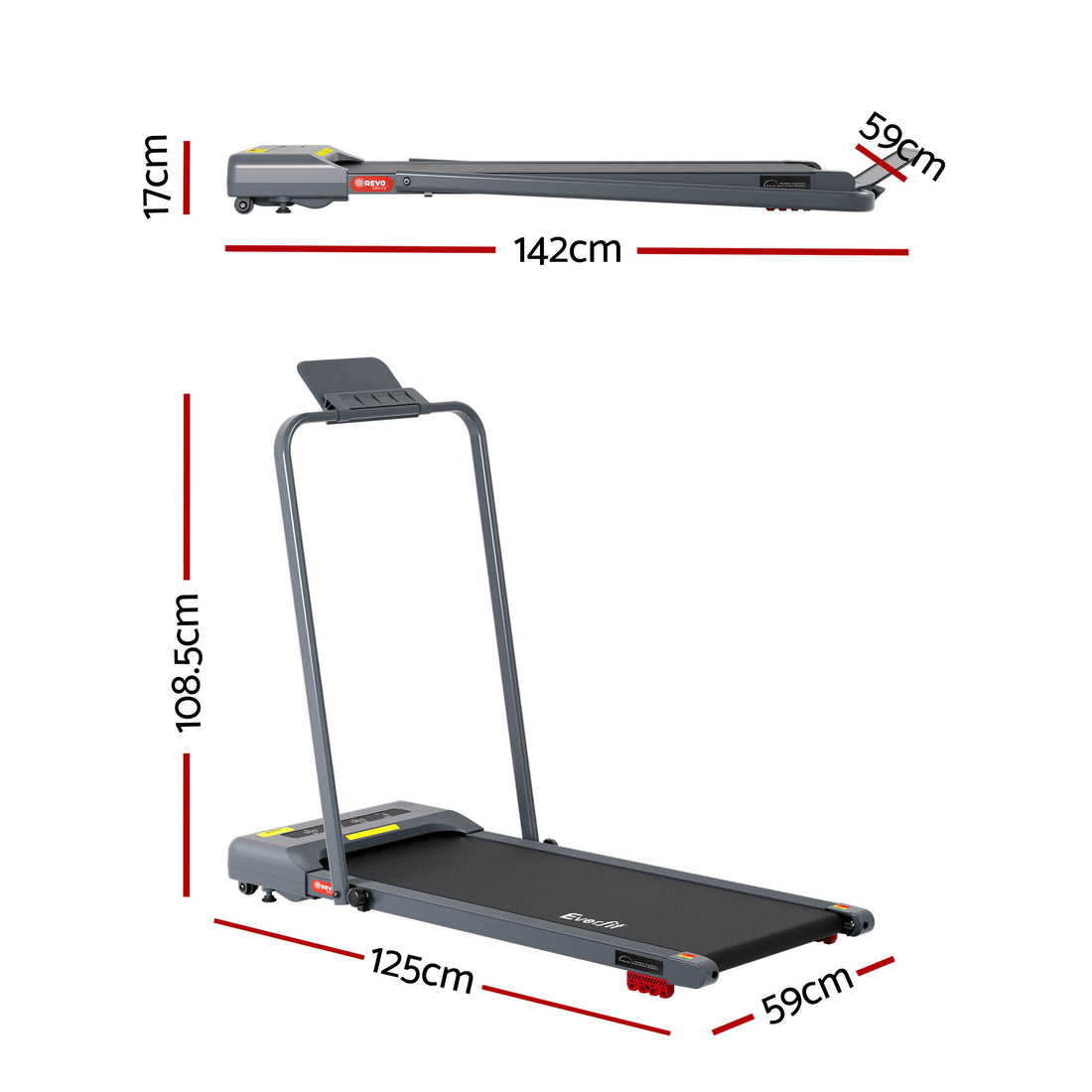 Everfit Walking Pad Treadmill with Incline 380mm Grey