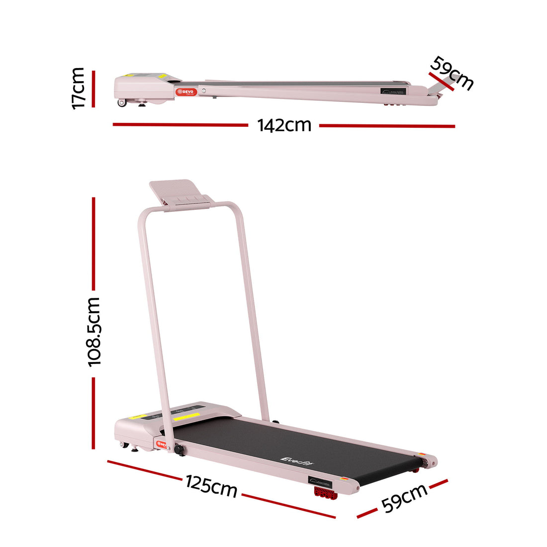Everfit Walking Pad Under Desk Treadmill with Incline Pink 380mm