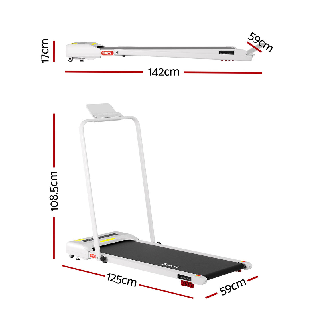 Everfit Walking Pad Under Desk Treadmill with Incline White 380mm