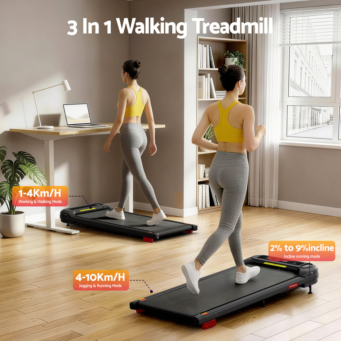 Everfit Walking Pad Under Desk Treadmill with Incline Black 400mm