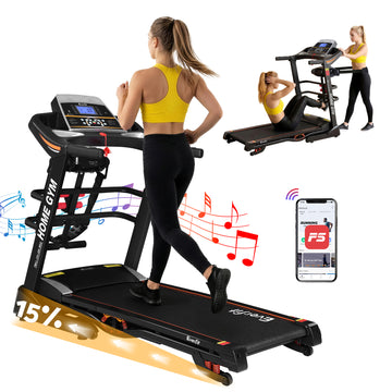 Everfit Treadmill with Massage Belt Sit-Up Bar and Dumbbells Black