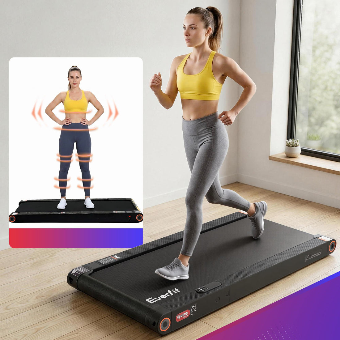 Everfit 4 in 1 Vibration Walking Pad Treadmill 380mm Black