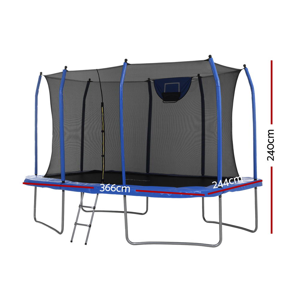 Everfit Rectangle Kids Trampoline 12ft with Basketball Hoop Safety Net