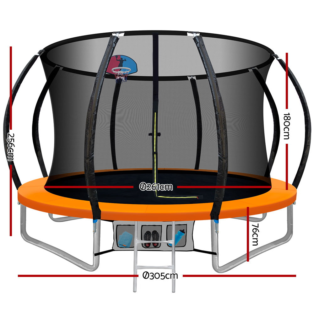 Everfit Kids Trampoline with Safety Net and Ladder 10FT Orange
