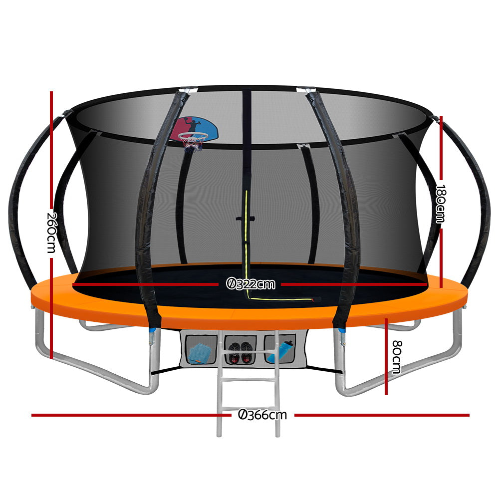 Everfit Kids Trampoline with Safety Net and Ladder 12FT Orange