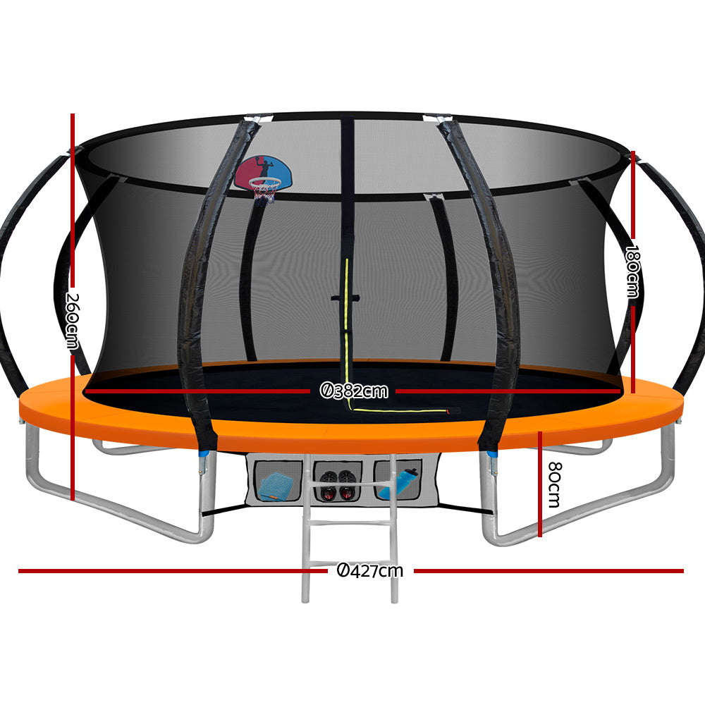 Everfit Kids Trampoline with Safety Net and Ladder 14FT Orange