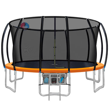 Everfit 16FT Kids Trampoline with Safety Net Ladder and Basketball Set Orange